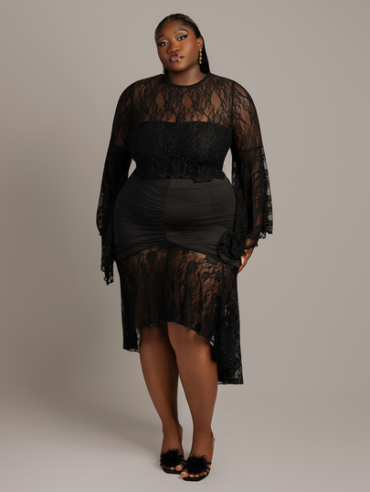 CurvyTilda Falda de tul y encaje con diseño de cola de sirena, elegante y sexy, para mujer de talla grande, para fiesta, primavera/verano