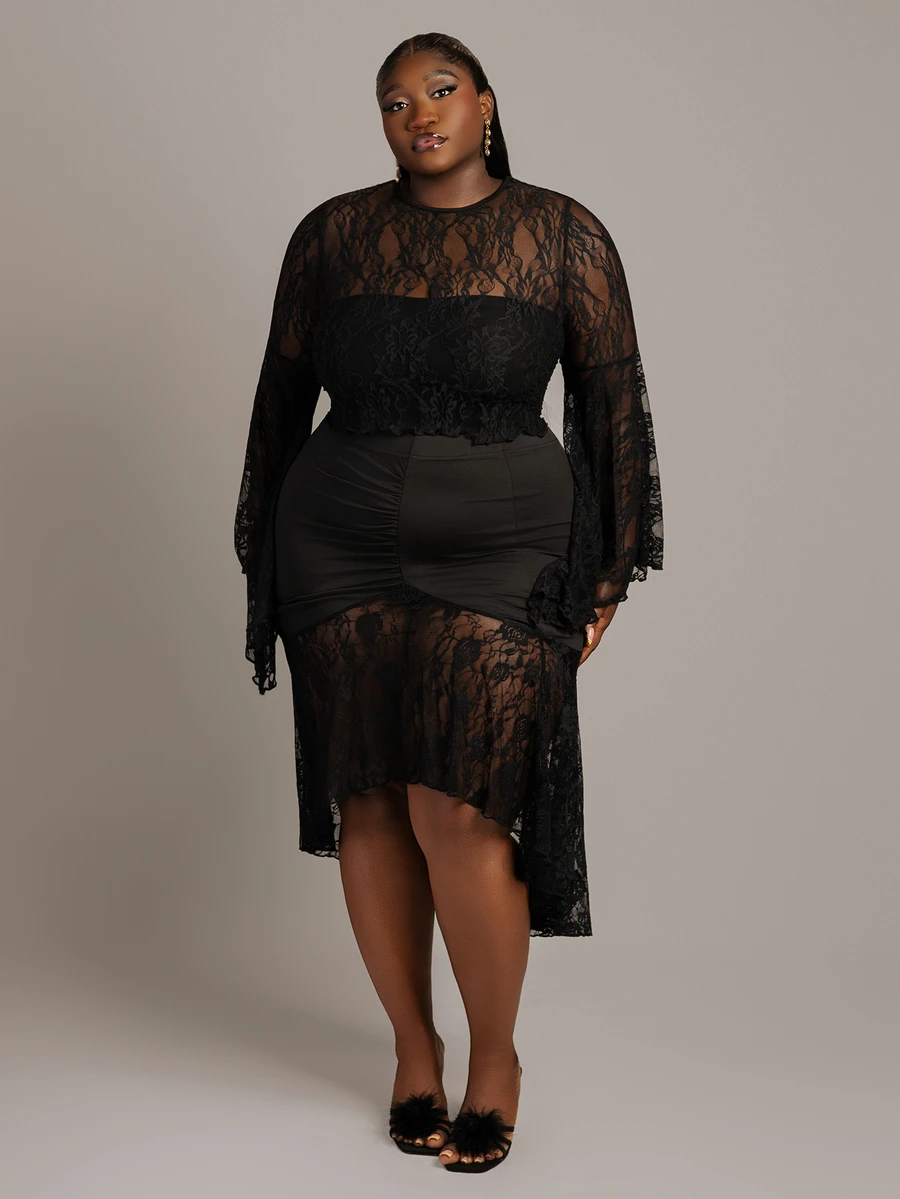 CurvyTilda Plus Size Women Sexy Elegant Lace Mesh Mermaid Skirt For ...