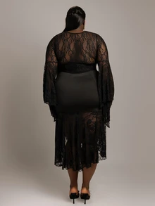 CurvyTilda Plus Size Women Sexy Elegant Lace Mesh Mermaid Skirt For Party, Spring/Summer Fall - Black - View 5