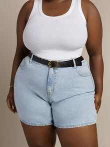 CurvyTilda Plus Size Women Fashion Versatile Bow Embroidery Denim Shorts - Light Wash - View 4