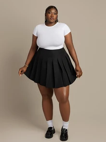 CurvyTilda Plus Solid Pleated Skirt Fall - Black - View 2