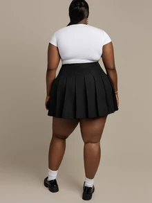 CurvyTilda Plus Solid Pleated Skirt Fall - Black - View 4