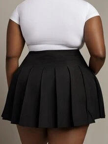 CurvyTilda Plus Solid Pleated Skirt Fall - Black - View 5