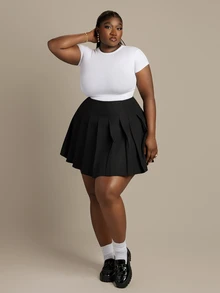 CurvyTilda Plus Solid Pleated Skirt Fall - Black - View 1