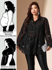 SHEIN LUNE Plus Size Women Solid Color V-Neck Pleated Top And Pants Casual Daily 2 Pieces Set Fall - Coffee Brown - View 10