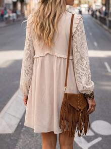 Breezaya Women's Lace Patchwork Pleated Casual Party Summer Dress - Apricot - View 6