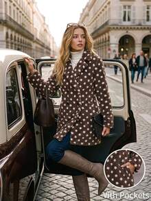 Editum Women's Brown Polka Dot Polka Dot Fashion Elegant Retro Versatile Daily Wear Overcoat Everyday Night Autumn Everyday - Coffee Brown - View 4