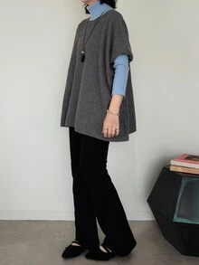 FRIFUL Women's Colorblock High Neck Long Sleeve Casual Loose Sweater - Grey - View 3
