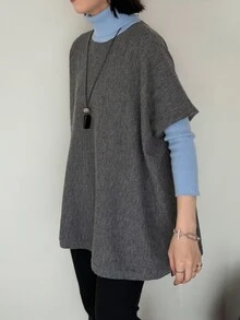 FRIFUL Women's Colorblock High Neck Long Sleeve Casual Loose Sweater - Grey - View 5
