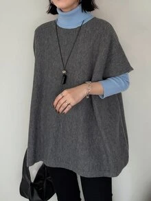 FRIFUL Women's Colorblock High Neck Long Sleeve Casual Loose Sweater - Grey - View 4