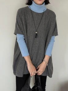 FRIFUL Women's Colorblock High Neck Long Sleeve Casual Loose Sweater - Grey - View 9