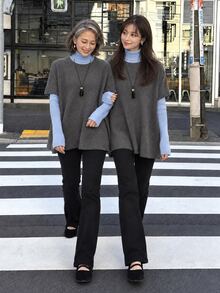 FRIFUL Women's Colorblock High Neck Long Sleeve Casual Loose Sweater - Grey - View 1