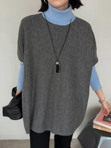 FRIFUL Women's Colorblock High Neck Long Sleeve Casual Loose Sweater - Grey - View 7