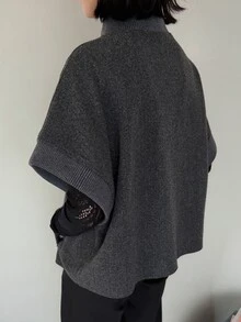 FRIFUL Women's Solid Color Zipper Casual Versatile Wool Blend Jacket - Grey - View 3