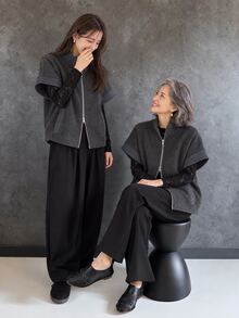 FRIFUL Women's Solid Color Zipper Casual Versatile Wool Blend Jacket - Grey - View 1