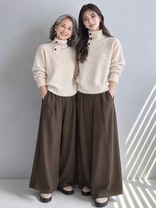 FRIFUL Women's Solid Color Casual Versatile Daily Wear Long Sleeve Sweater - Apricot - View 1