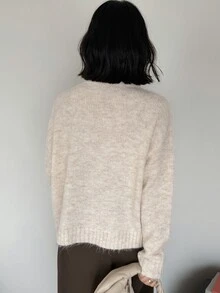 FRIFUL Women's Solid Color Casual Versatile Daily Wear Long Sleeve Sweater - Apricot - View 4