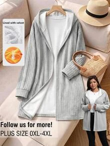 SHEIN Clasi 大尺碼保暖內裡休閒寬鬆仙系哥特街頭風連帽夾克，秋冬夜店度假商務外出演唱會辦公室灰色 - 淺灰色 - 查看 1