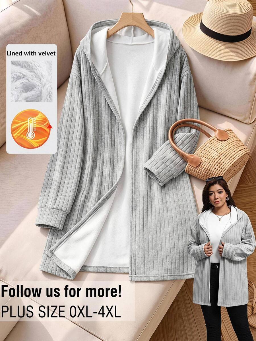 SHEIN Clasi 大尺碼保暖內裡休閒寬鬆仙系哥特街頭風連帽夾克,秋冬夜店度假商務外出演唱會辦公室灰色 - 淺灰色 - 查看 1