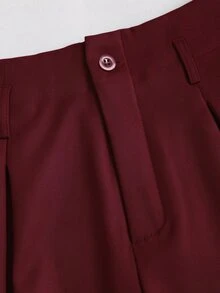 SHEIN LUNE 大尺碼女款酒紅色高腰百褶寬腿長褲，後腰鬆緊帶，優雅通勤日常外出百搭正裝長褲 - 彩色 - 查看 5