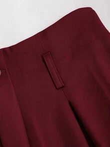 SHEIN LUNE 大尺碼女款酒紅色高腰百褶寬腿長褲，後腰鬆緊帶，優雅通勤日常外出百搭正裝長褲 - 彩色 - 查看 4