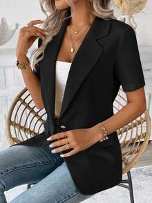 Easowa INS Style Blazer For Women, Spring Summer, Workwear Business Office Business Casual In Fall/Winter,Casual Teachers' Day Black Fall Clothes For Women - Black - View 2