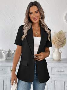 Easowa INS Style Blazer For Women, Spring Summer, Workwear Business Office Business Casual In Fall/Winter,Casual Teachers' Day Black Fall Clothes For Women - Black - View 6