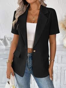Easowa INS Style Blazer For Women, Spring Summer, Workwear Business Office Business Casual In Fall/Winter,Casual Teachers' Day Black Fall Clothes For Women - Black - View 5