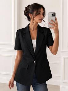 Easowa INS Style Blazer For Women, Spring Summer, Workwear Business Office Business Casual In Fall/Winter,Casual Teachers' Day Black Fall Clothes For Women - Black - View 1