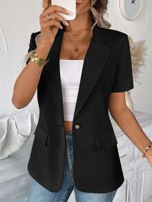 Easowa INS Style Blazer For Women, Spring Summer, Workwear Business Office Business Casual In Fall/Winter,Casual Teachers' Day Black Fall Clothes For Women - Black - View 4