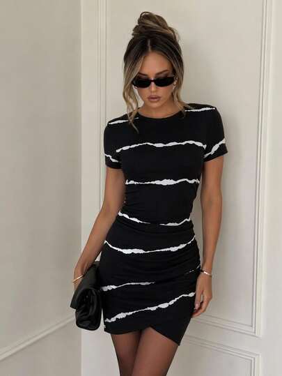 Easowa Summer Casual Striped Short Bodycon Women's Dress For Back To School & Sports Events,Summer Dresses For Women,Casual