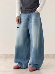 EASEVO Men's Plus Size Casual Daily Travel Denim Jeans With Pockets And Buttons Halloween Winter Party Autumn - Blue - View 2