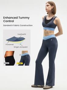 Eassivo Eassivo Women's Blue Contrast Color Sports Athletic Set, Stylish Camisole And Flared Pants Workout Outfit For Active Lifestyle - Multicolor - View 4