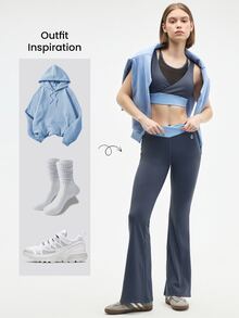 Eassivo Eassivo Women's Blue Contrast Color Sports Athletic Set, Stylish Camisole And Flared Pants Workout Outfit For Active Lifestyle - Multicolor - View 7