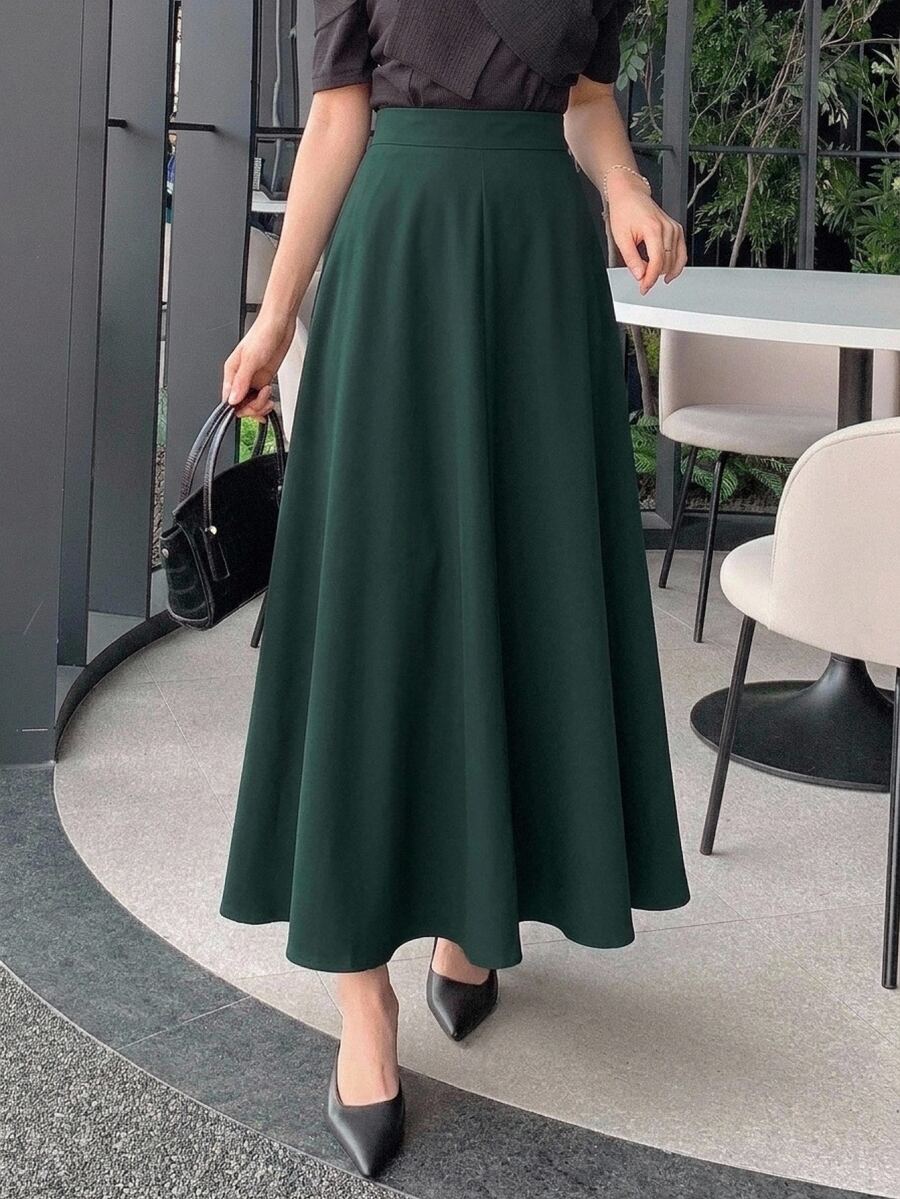 DAZY Women's Solid Color Versatile Business Office Skirt Elegant Fall - Green - View 1