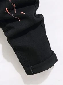 Manfinity Roughcore Men Pocket Ripped Skinny Casual Denim Jeans Black Ripped Jeans, Emo Style - Black - View 7