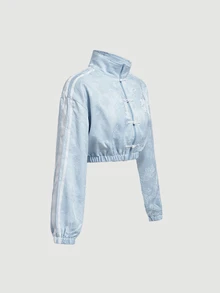 SHEIN MOD Women's New Chinese Style Stand Collar Frog Button Cinched Waist Fashion Ultra Short Jacket,Cute Summer Outfits, - Multicolor - View 6