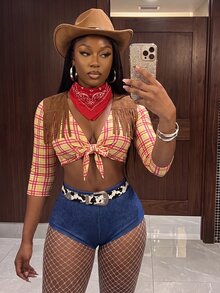 Slaydiva Western-Style Fringe Two Pieces Set | Plaid Lace-Up Crop Top And Shorts – Perfect For Halloween And Country Music Festivals – Hat Not Included – A - Multicolor - View 11