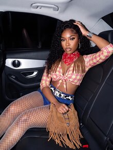 Slaydiva Western-Style Fringe Two Pieces Set | Plaid Lace-Up Crop Top And Shorts – Perfect For Halloween And Country Music Festivals – Hat Not Included – A - Multicolor - View 4