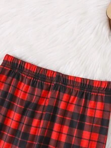 SHEIN 2件組兒童青少年男孩休閒聖誕圖案聖誕老人舒適印花圓領長袖睡衣上衣與格紋印花睡褲針織居家服修身套裝 - 黑色 - 查看 8