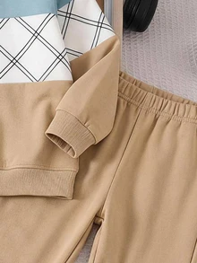 Genkimix Kids Young Boy Colorblock Long Sleeve Sweatshirt And Pants Casual Daily Outfit - Multicolor - View 6