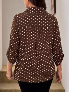 Easowa Curve Plus Size Brown Mid-Sleeve Shirt Office Gym Autumn 90s Fall - Multicolor - View 2