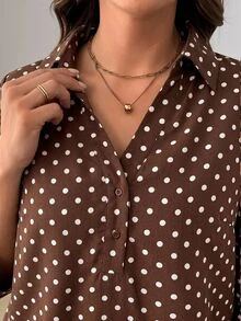 Easowa Curve Plus Size Brown Mid-Sleeve Shirt Office Gym Autumn 90s Fall - Multicolor - View 6