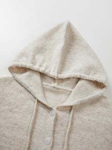 SHEIN Women Drawstring Hooded Knit Cardigan, Autumn Button Front Casual Sweater - Apricot - View 7