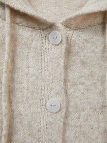 SHEIN Women Drawstring Hooded Knit Cardigan, Autumn Button Front Casual Sweater - Apricot - View 6