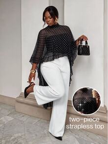 Firerie 2PCS Plus Size Co-Ords Brunch Evening Black And White All White Autumn Elegant - Black and White - View 7