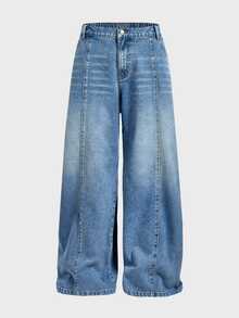 EASEVO Men's Plus Size Fashion Casual Wide Leg Jeans - Blue - View 3