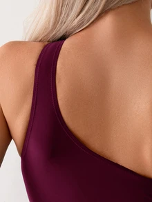 Swim Basics Baju Renang Terusan Wanita Polos dengan Lubang Berongga dan Detail Putar di Bagian Depan untuk Liburan Pantai Musim Panas - Burgundy - View 5