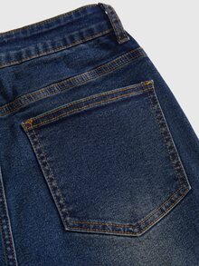 ROMWE Hippie Women's Autumn/Winter Deep Blue Washed Flare Jeans With Rivets - Multicolor - View 5