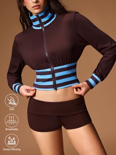VARSIVA Women's Patchwork Striped Long Sleeve Zip-Up Sports Jacket
